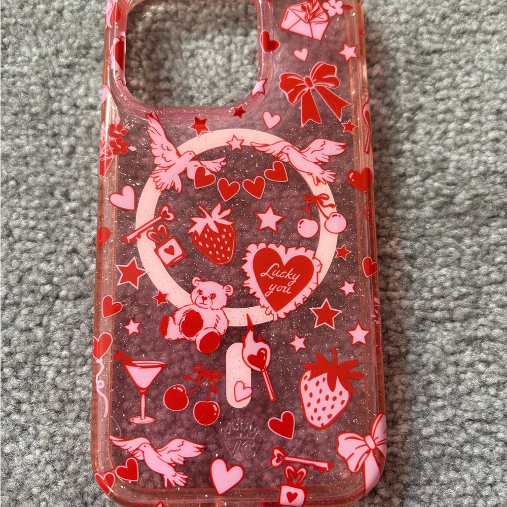 Velvet Caviar Pink & Red Glitter Heart Strawberry IPhone 14 Pro